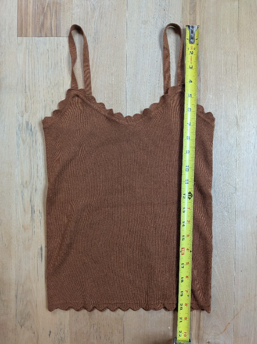 MINE - Brown Scallop-Edge Ribbed Cami Tank Top, S